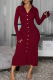 Burgundy Casual Solid Color Buckle Turndown Collar Long Dresses