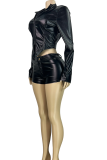 Brown Sexy Solid Color Zipper Turndown Collar Long Sleeve Two Pieces