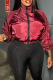 Burgundy Casual Contrast Zipper Collar Long Sleeve Two Pieces
