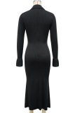 White Casual Solid Color Buckle Turndown Collar Long Dresses