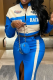 Blue Casual Print Contrast O Neck Outerwear
