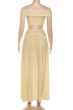 Yellow Sexy Solid Color Hollow Out Off Shoulder Two Pieces