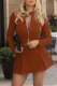 Brown Casual Solid Color Zipper Zipper Collar Long Sleeve Two Pieces