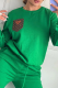 Green Casual Letters Draw String O Neck Long Sleeve Two Pieces