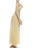Yellow Sexy Solid Color Hollow Out Off Shoulder Two Pieces