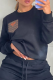 Black Casual Letters Draw String O Neck Long Sleeve Two Pieces