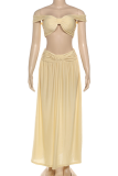 Yellow Sexy Solid Color Hollow Out Off Shoulder Two Pieces