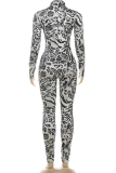 Grey Sexy Print Patchwork Turtleneck Skinny Jumpsuits