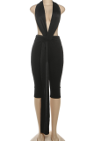Red Sexy Solid Color Backless Halter Skinny Jumpsuits