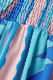 Blue Casual Print Patchwork V Neck Long Dress Dresses