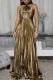 Gold Elegant Solid Color Backless Halter Long Dresses