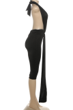 Red Sexy Solid Color Backless Halter Skinny Jumpsuits