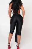 Red Sexy Solid Color Backless Halter Skinny Jumpsuits