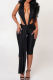 Black Sexy Solid Color Backless Halter Skinny Jumpsuits