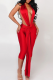 Red Sexy Solid Color Backless Halter Skinny Jumpsuits