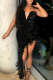 Black Sexy Solid Color Sequins Feathers Strapless Irregular Dresses