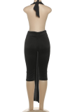 Red Sexy Solid Color Backless Halter Skinny Jumpsuits