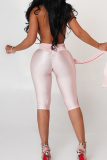 Red Sexy Solid Color Backless Halter Skinny Jumpsuits