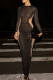 Black Sexy Solid Color Contrast O Neck Wrapped Skirt Dresses