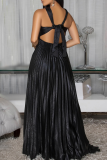 Gold Elegant Solid Color Backless Halter Long Dresses