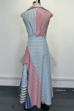 Multicolor Casual Stripe Contrast V Neck Irregular Dresses