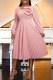 Pink Elegant Solid Color Pleated O Neck Long Dresses