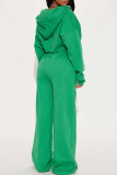 Green Casual Solid Color Zipper Hooded Long Sleeve Two Pieces