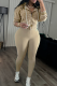 Khaki Casual Solid Color Zipper Hooded Long Sleeve Two Pieces