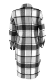 Black Casual Plaid Buckle Turndown Collar Outerwear