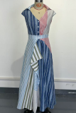Multicolor Casual Stripe Contrast V Neck Irregular Dresses