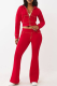 Red Casual Solid Color Zipper Hooded Long Sleeve Two Pieces