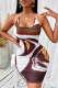 White Brown Sexy Print Backless Halter Wrapped Skirt Dresses