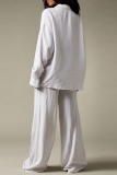 White Casual Solid Color Patchwork Turndown Collar Long Sleeve Two Pieces