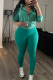 Green Casual Solid Color Zipper Hooded Long Sleeve Two Pieces