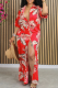 Red Casual Print Buckle Turndown Collar Long Dresses