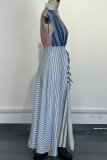 Multicolor Casual Stripe Contrast V Neck Irregular Dresses