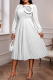 White Elegant Solid Color Pleated O Neck Long Dresses