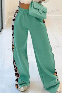 Cyan Casual Print Contrast Loose Wide Leg Patchwork Bottoms