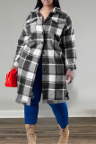 Black Casual Plaid Buckle Turndown Collar Outerwear