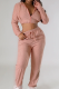 Pink Casual Solid Color Zipper Hooded Long Sleeve Two Pieces