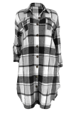 Black Casual Plaid Buckle Turndown Collar Outerwear