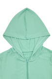 Cyan Casual Solid Color Zipper Hooded Long Sleeve Two Pieces