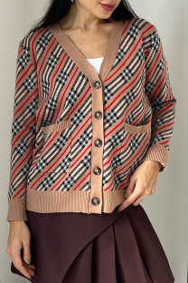 Khaki Casual Daily Plaid Buckle Cardigan Collar Outerwear