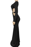 Apricot Elegant Solid Color Hollow Out Oblique Collar Long Dresses