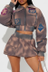 Brown Casual Print Zipper Zipper Collar Long Sleeve Two Pieces