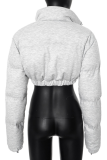 Grey Casual Solid Color Zipper Zipper Collar Outerwear