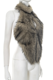 Brown Sexy Solid Color Backless Half A Turtleneck Tops