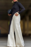 White Casual Solid Color Patchwork Loose Denim Jeans