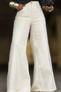 White Casual Solid Color Patchwork Loose Denim Jeans