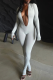 Grey Sexy Solid Color Patchwork Deep V Neck Skinny Jumpsuits